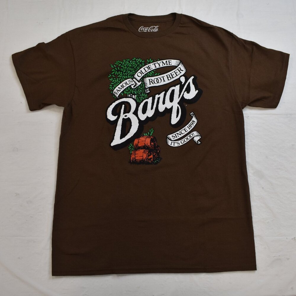 Coca-Cola Mens Barq's World Famous Barqs Old-Tyme Root Beer Brown Shirt New